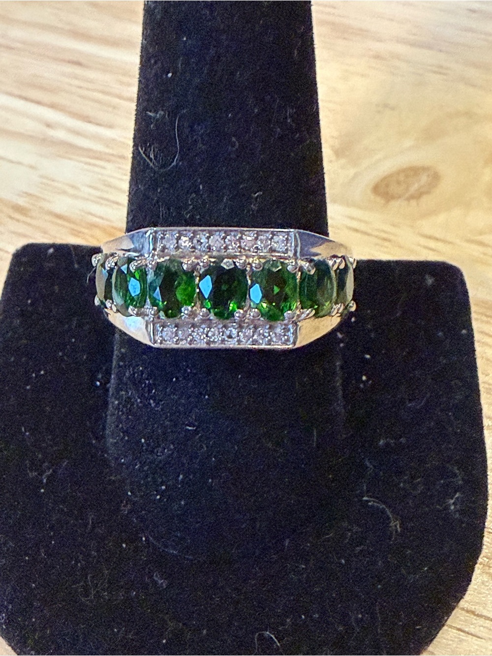 Men’s Russian Diopside Ring. With White Topaz Accents. Set in .925. Size 10